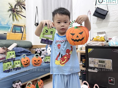 Hộp giấy đựng kẹo Halloween bí ngô ma trắng DIY tự lắp ráp [Cứng cáp - Ráp dễ] DUNGKEO-01